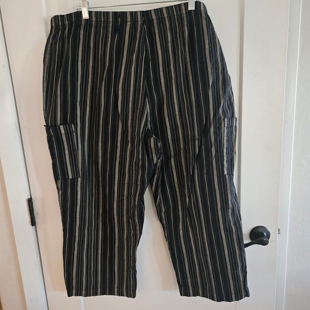 Croft & Barrow Pants Womens Size 18 Striped Cargo Cropped Wide Black Gold Cotton - Picture 3 of 9